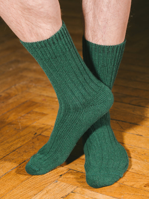 Pétrone chaussettes chaudes côtelées laine mérinos vert homme#couleur_vert