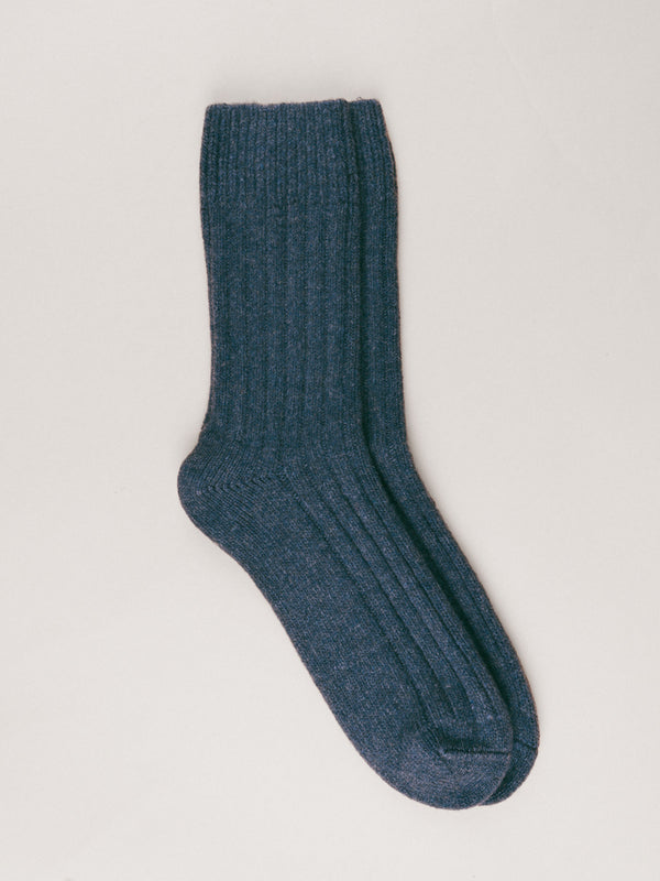 Pétrone chaussettes chaudes côtelées laine mérinos bleu chiné homme#couleur_bleu-chiné