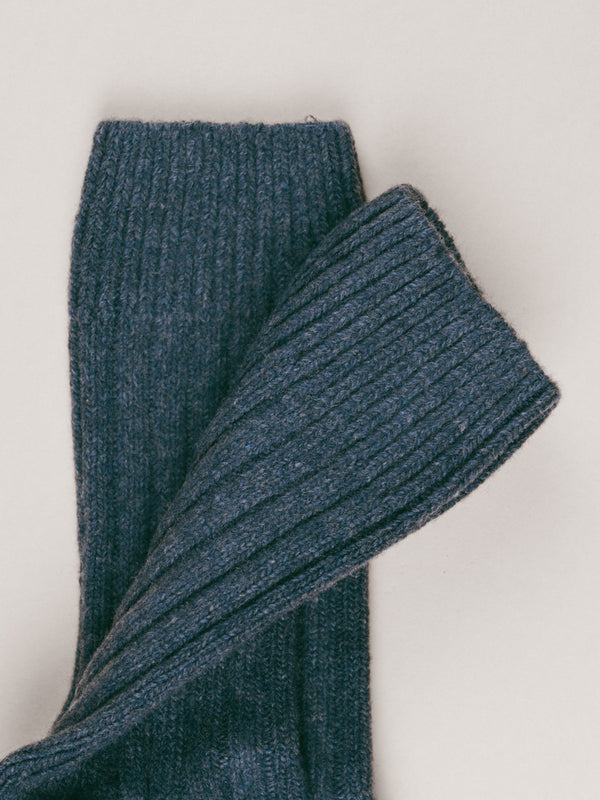 Pétrone chaussettes chaudes côtelées laine mérinos bleu chiné homme#couleur_bleu-chiné