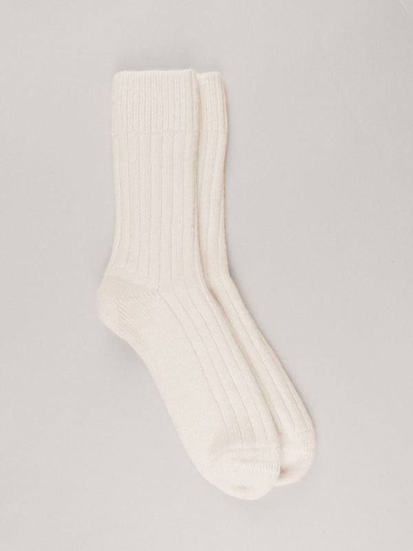 Pétrone chaussettes chaudes côtelées laine mérinos blanc crème homme#couleur_blanc-crème