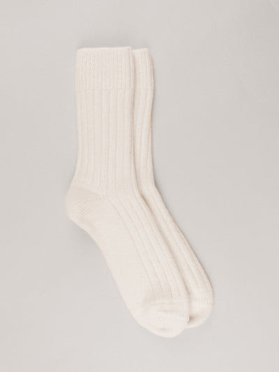 Pétrone chaussettes chaudes côtelées laine mérinos blanc crème femme#couleur_blanc-crème