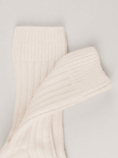 Pétrone chaussettes chaudes côtelées laine mérinos blanc crème femme#couleur_blanc-crème