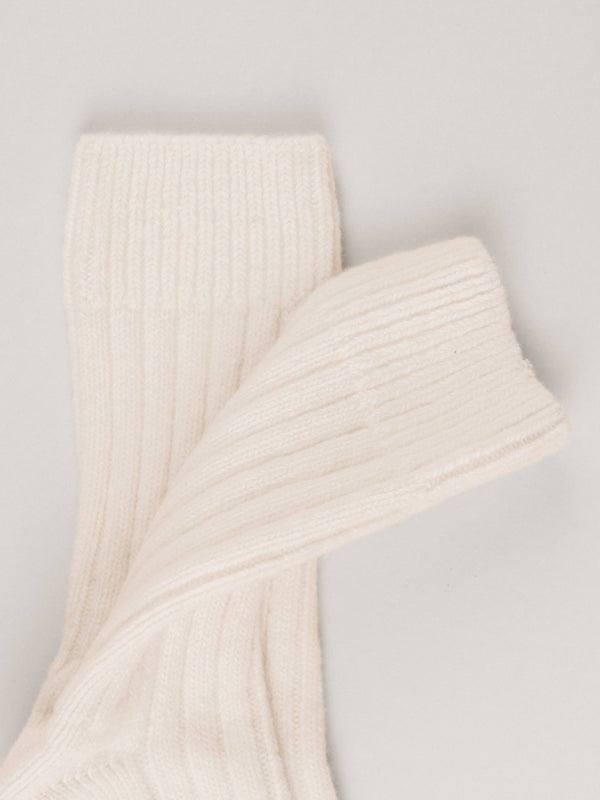 Pétrone chaussettes chaudes côtelées laine mérinos blanc crème femme#couleur_blanc-crème
