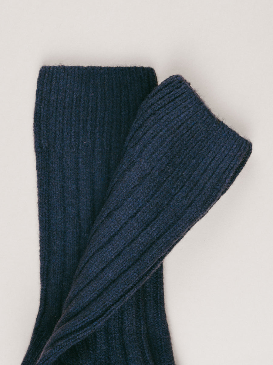 Pétrone chaussettes chaudes côtelées laine mérinos bleu marine femme#couleur_bleu-marine