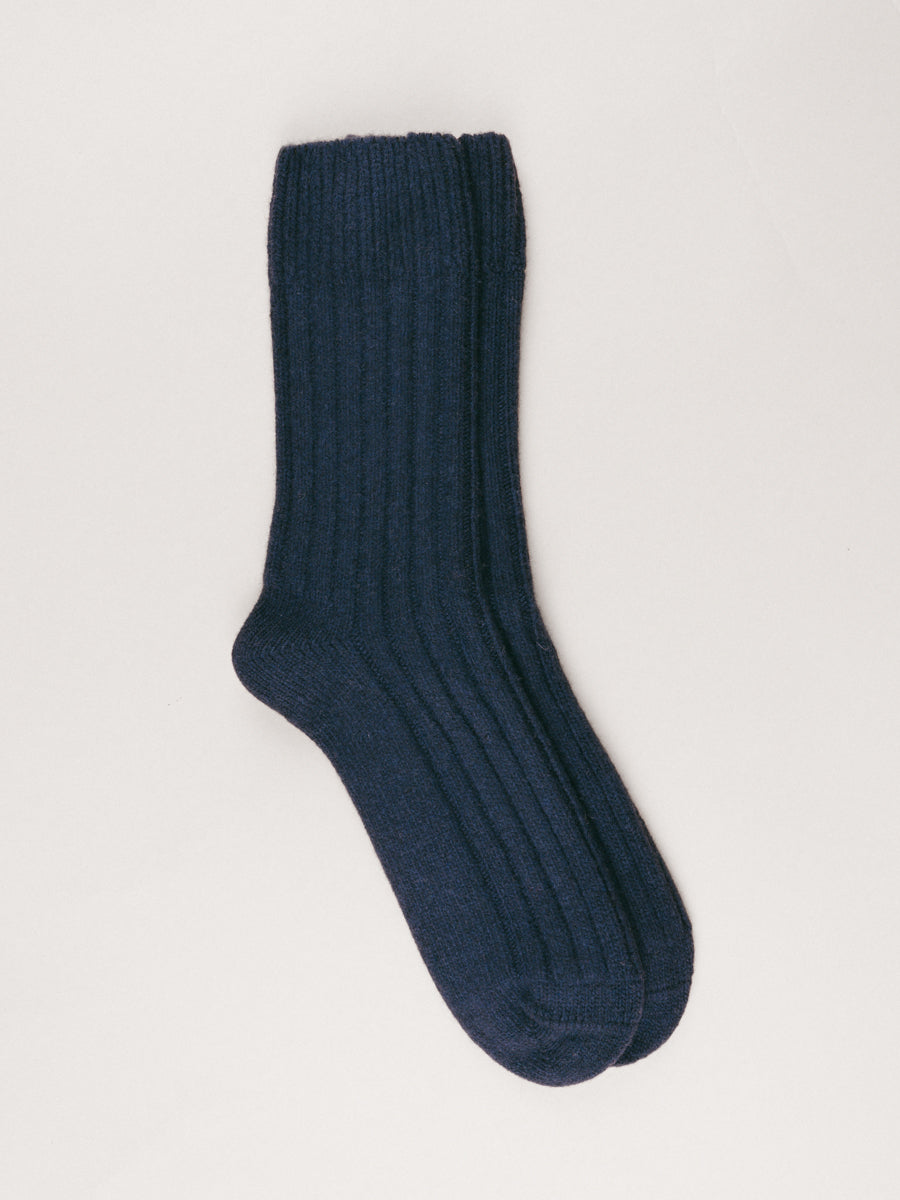 Pétrone chaussettes chaudes côtelées laine mérinos bleu marine homme#couleur_bleu-marine