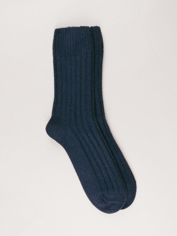 Pétrone chaussettes chaudes côtelées laine mérinos bleu marine homme#couleur_bleu-marine