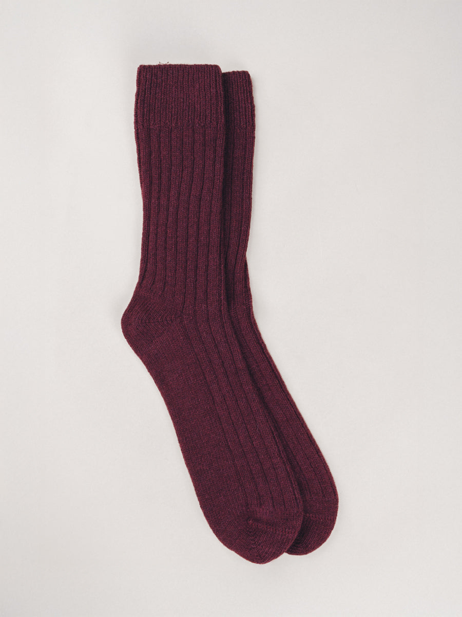 Pétrone chaussettes chaudes côtelées laine mérinos bordeaux foncé homme#couleur_bordeaux-foncé