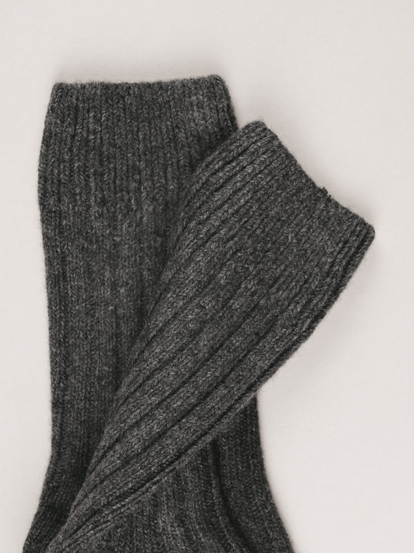 Pétrone chaussettes chaudes côtelées laine mérinos gris anthracite femme#couleur_gris-anthracite
