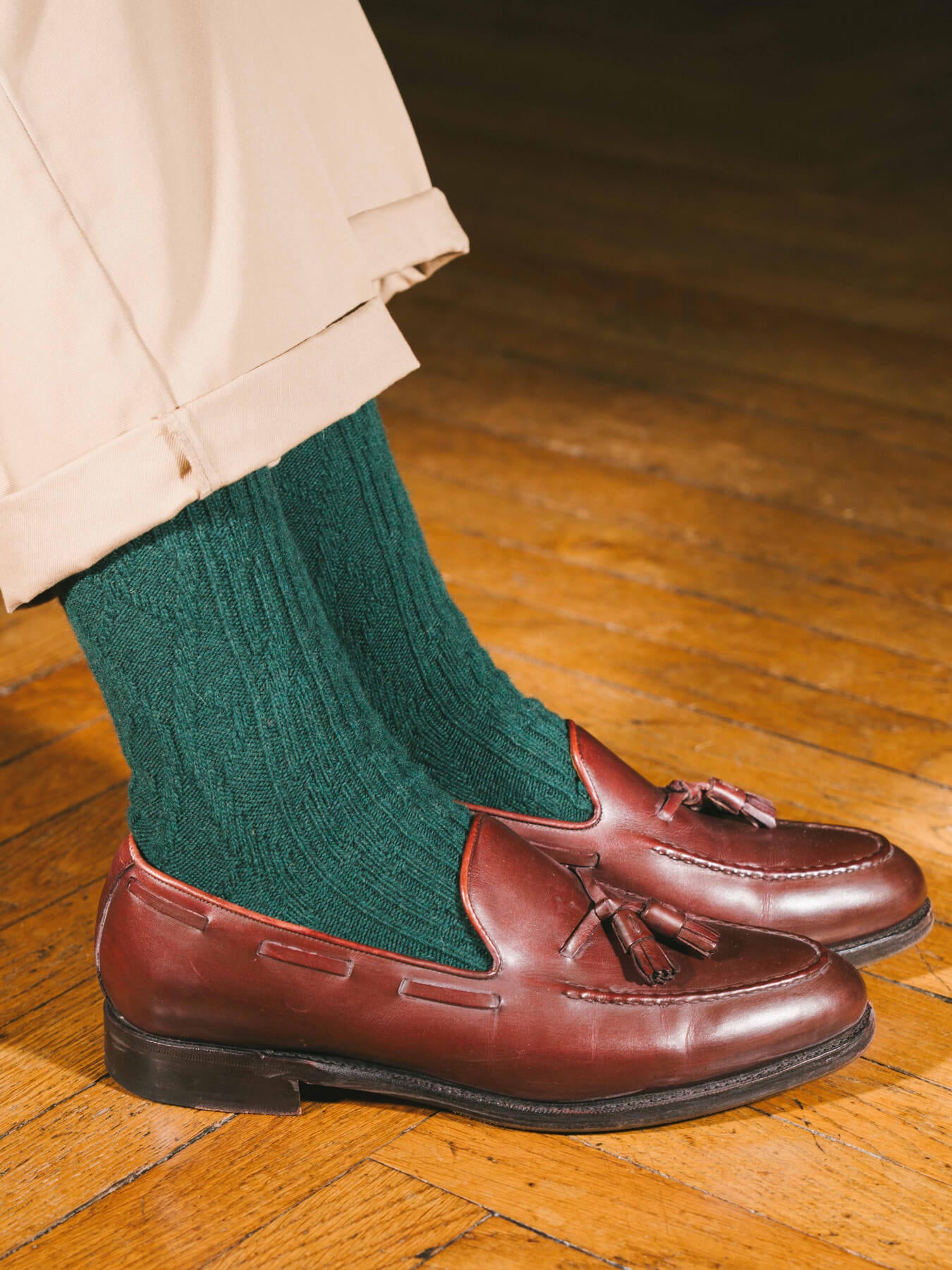 Pétrone chaussettes chaudes maille laine mérinos vert femme#couleur_vert