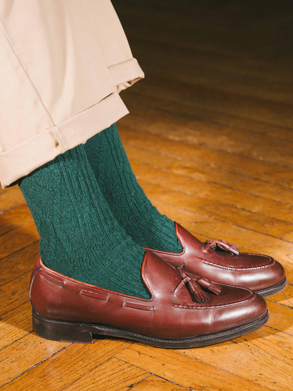 Pétrone chaussettes chaudes maille laine mérinos vert femme#couleur_vert