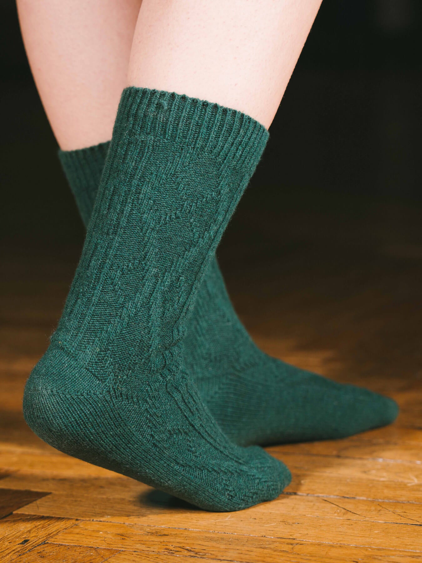 Pétrone chaussettes chaudes maille laine mérinos vert femme#couleur_vert