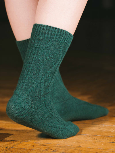 Pétrone chaussettes chaudes maille laine mérinos vert femme#couleur_vert