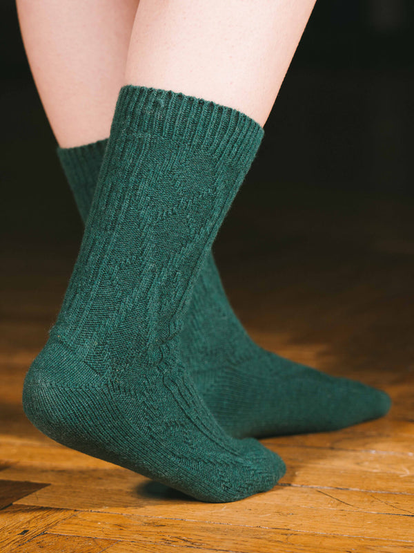 Pétrone chaussettes chaudes maille laine mérinos vert femme#couleur_vert