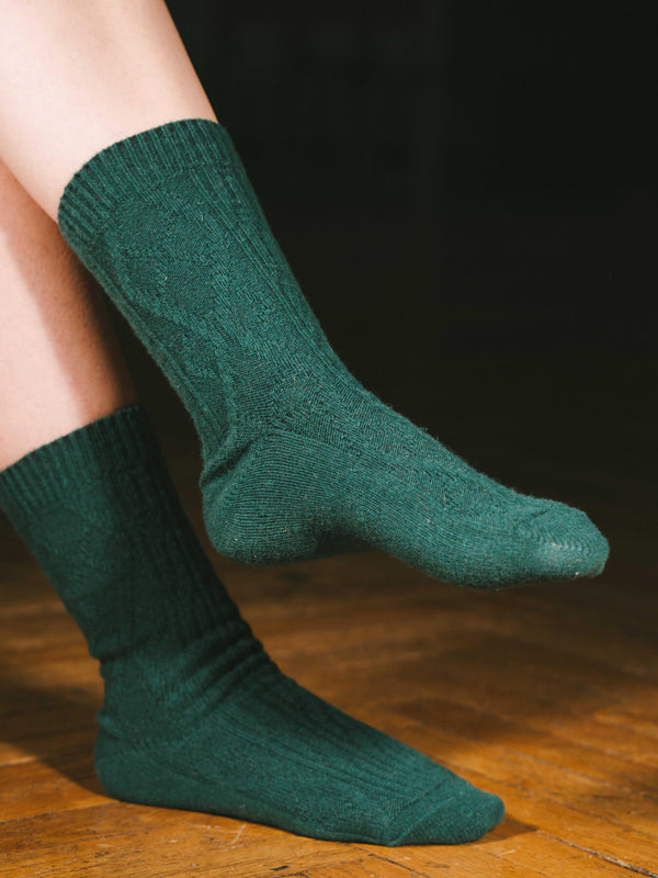 Pétrone chaussettes chaudes maille laine mérinos vert femme#couleur_vert
