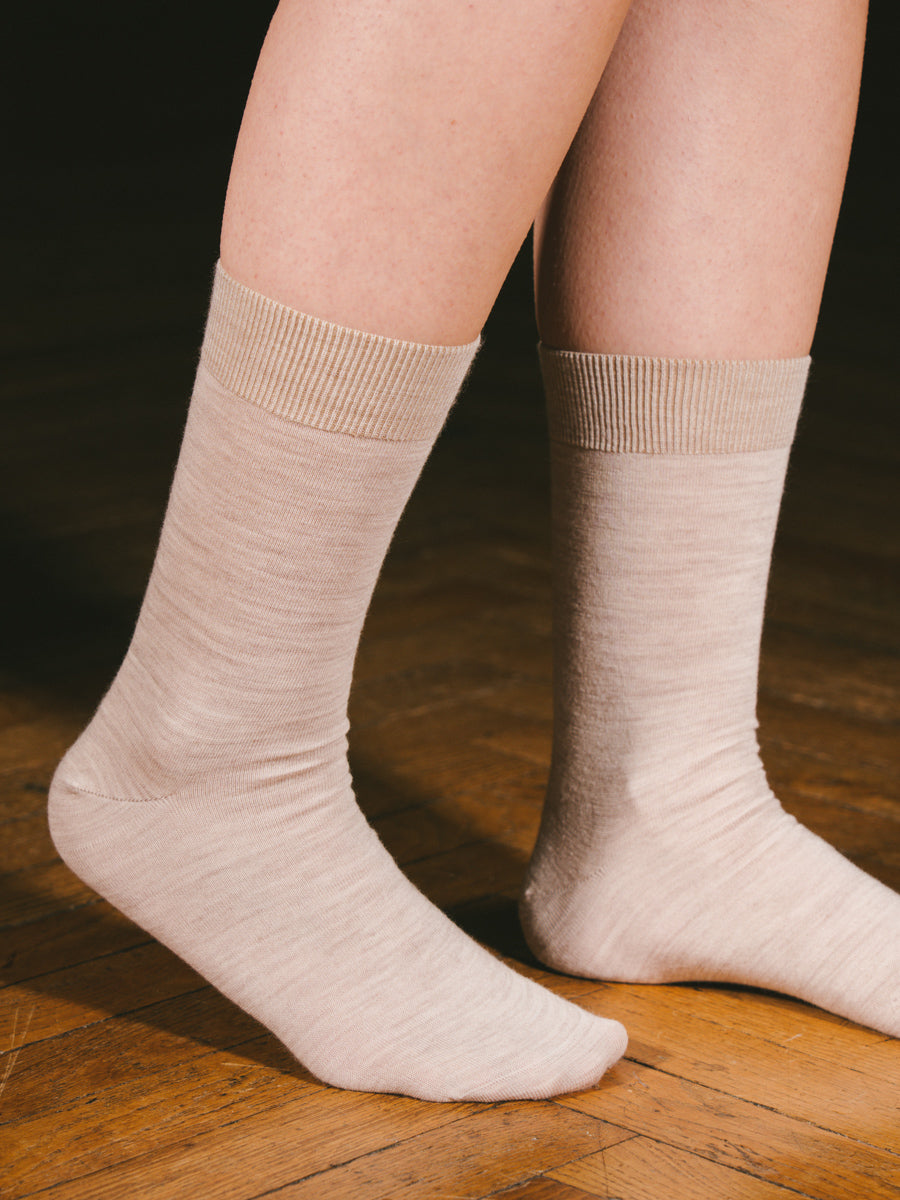 Pétrone chaussettes laine mérinos beige chiné femme#couleur_beige-chiné