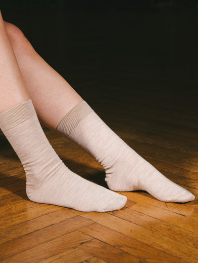 Pétrone chaussettes laine mérinos beige chiné femme#couleur_beige-chiné
