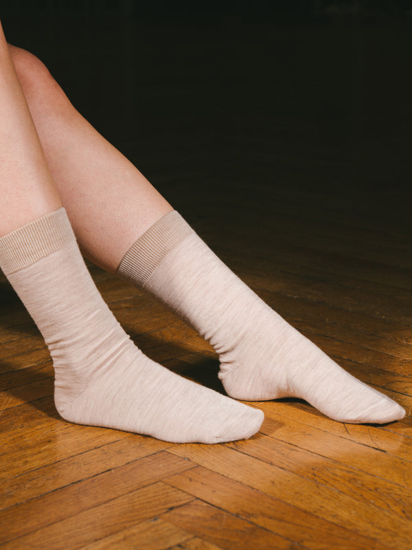 Pétrone chaussettes laine mérinos beige chiné femme#couleur_beige-chiné