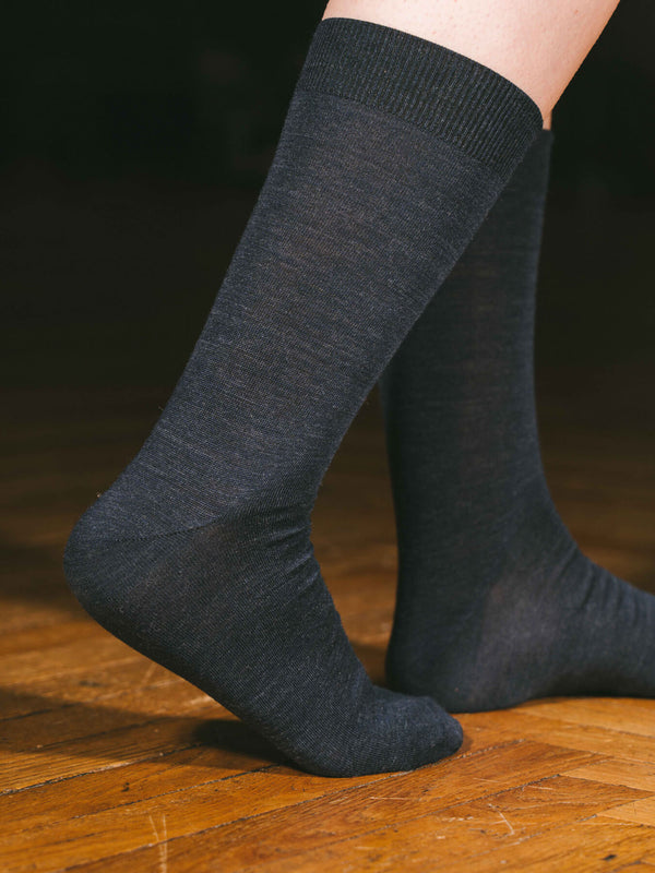 Pétrone chaussettes laine mérinos bleu chiné femme#couleur_bleu-marine-chiné