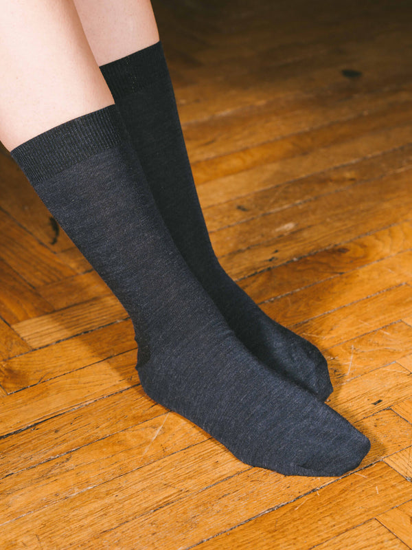 Pétrone chaussettes laine mérinos bleu chiné femme#couleur_bleu-marine-chiné