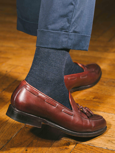 Pétrone chaussettes laine mérinos bleu chiné femme#couleur_bleu-marine-chiné