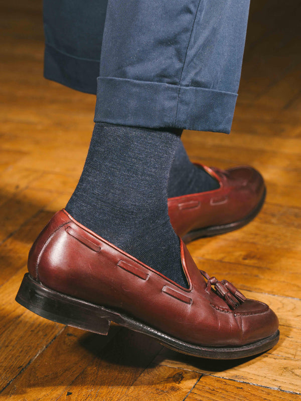 Pétrone chaussettes laine mérinos bleu chiné femme#couleur_bleu-marine-chiné