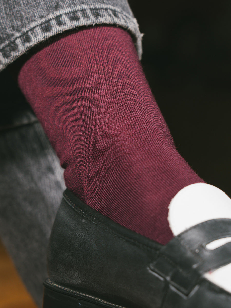 Pétrone chaussettes laine mérinos bordeaux foncé femme#couleur_bordeaux-foncé