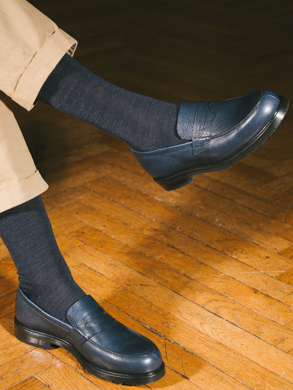 Pétrone chaussettes laine mérinos bleu chiné homme#couleur_bleu-marine-chiné