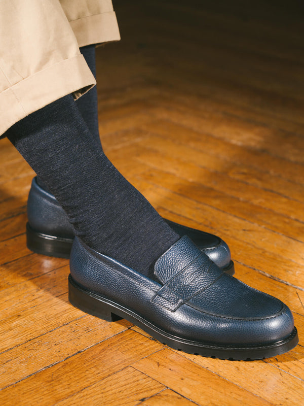 Pétrone chaussettes laine mérinos bleu chiné homme#couleur_bleu-marine-chiné