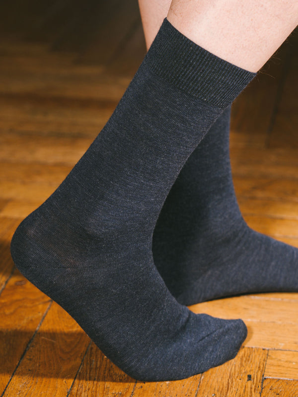 Pétrone chaussettes laine mérinos bleu chiné homme#couleur_bleu-marine-chiné