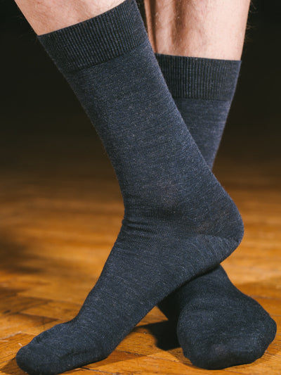 Pétrone chaussettes laine mérinos bleu chiné homme#couleur_bleu-marine-chiné