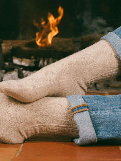 Pétrone chaussettes chaudes maille laine mérinos beige femme#couleur_beige