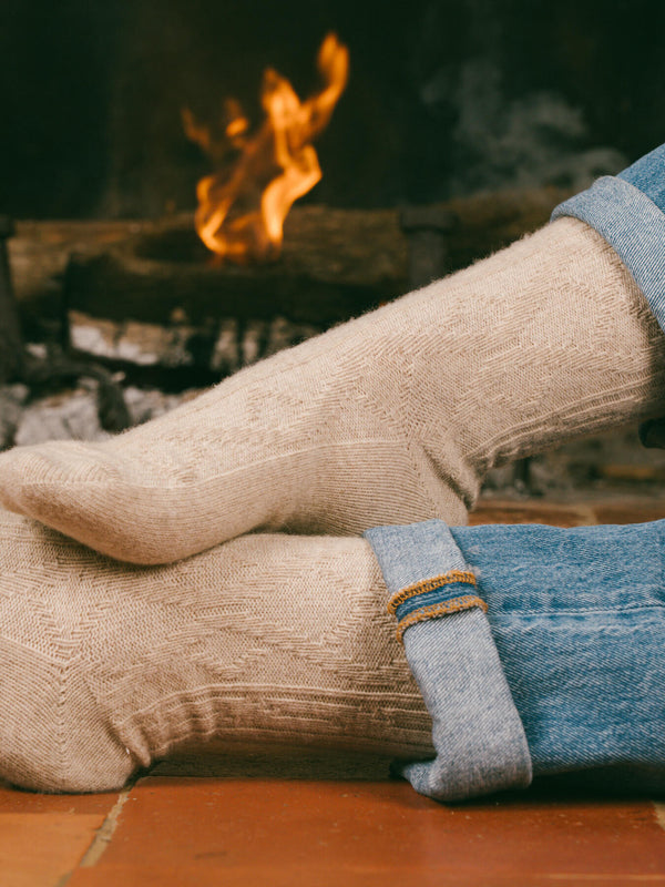 Pétrone chaussettes chaudes maille laine mérinos beige femme#couleur_beige