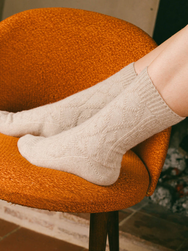 Pétrone chaussettes chaudes maille laine mérinos beige femme#couleur_beige