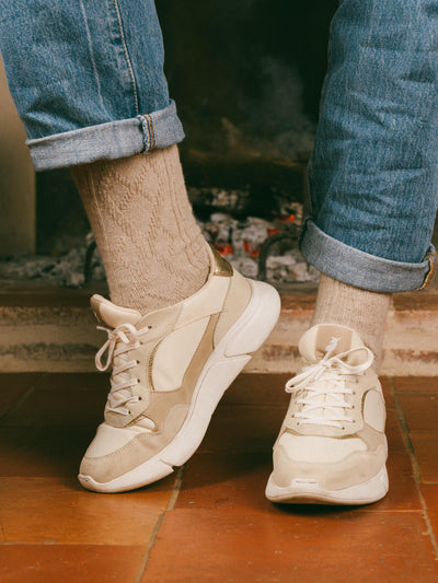 Pétrone chaussettes chaudes maille laine mérinos beige femme#couleur_beige