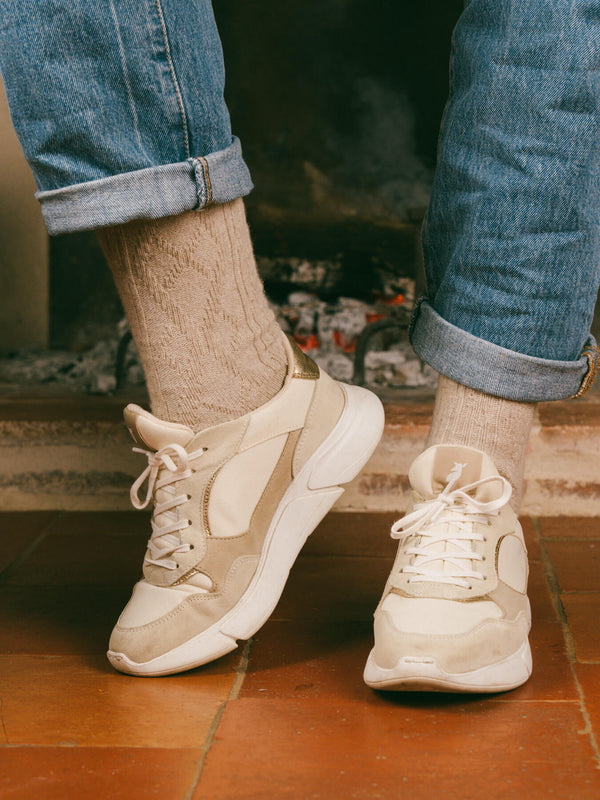 Pétrone chaussettes chaudes maille laine mérinos beige femme#couleur_beige