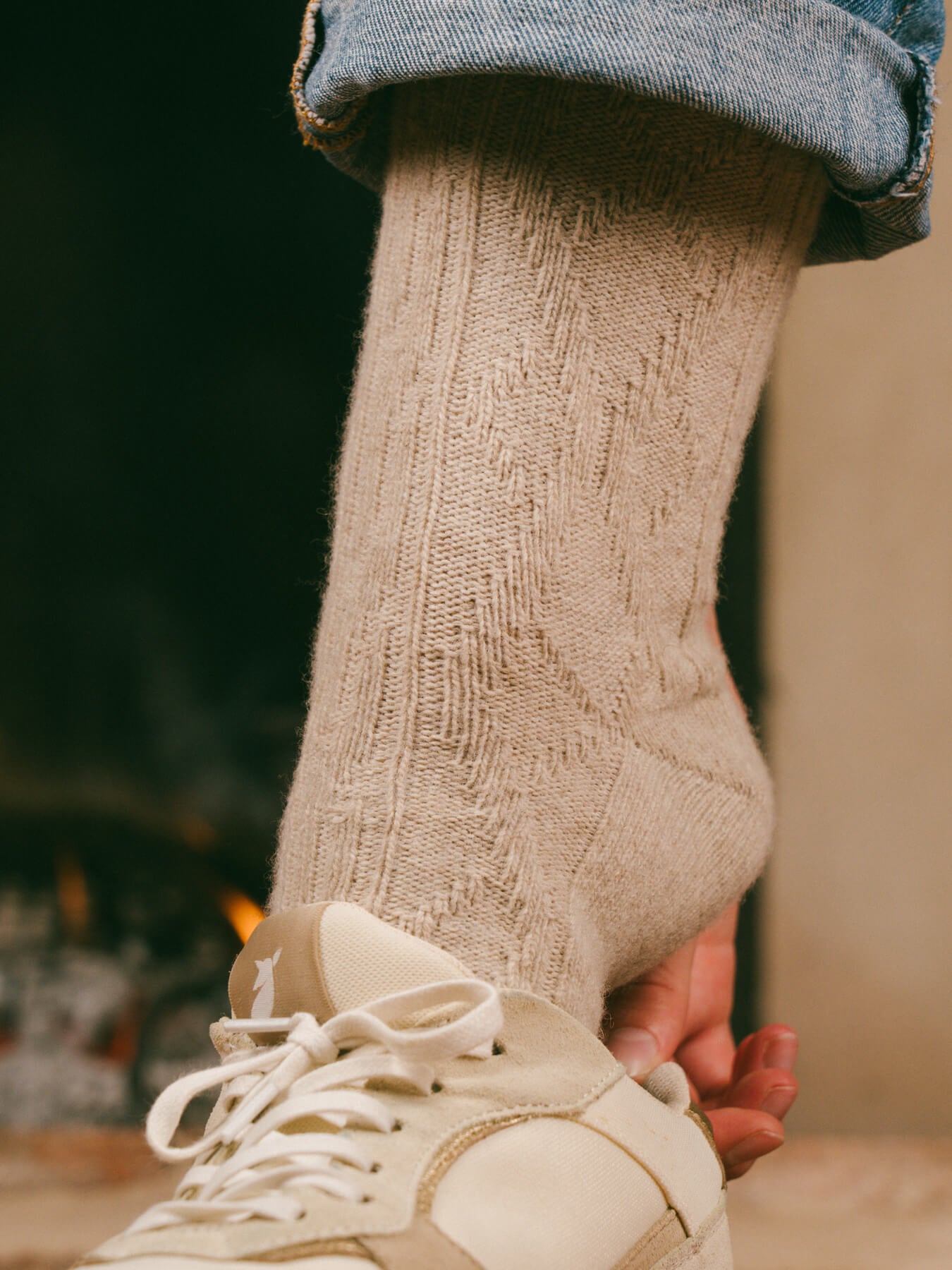 Pétrone chaussettes chaudes maille laine mérinos beige femme#couleur_beige