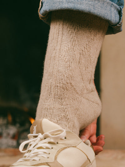 Pétrone chaussettes chaudes maille laine mérinos beige femme#couleur_beige