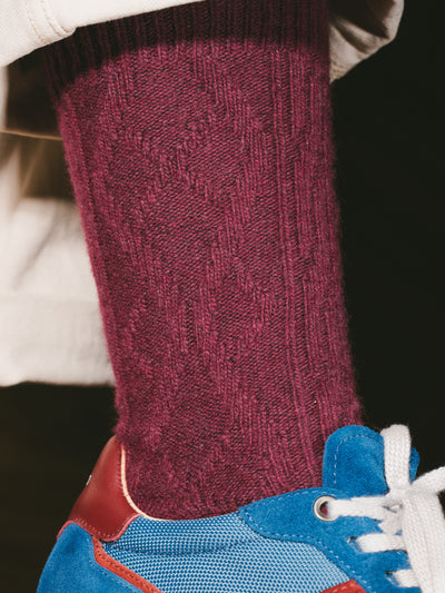 Pétrone chaussettes chaudes maille laine mérinos bordeaux foncé femme#couleur_bordeaux-foncé