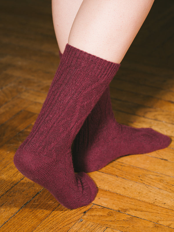 Pétrone chaussettes chaudes maille laine mérinos bordeaux foncé femme#couleur_bordeaux-foncé