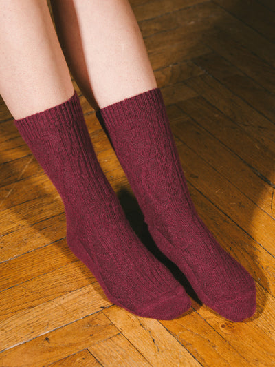Pétrone chaussettes chaudes maille laine mérinos bordeaux foncé femme#couleur_bordeaux-foncé