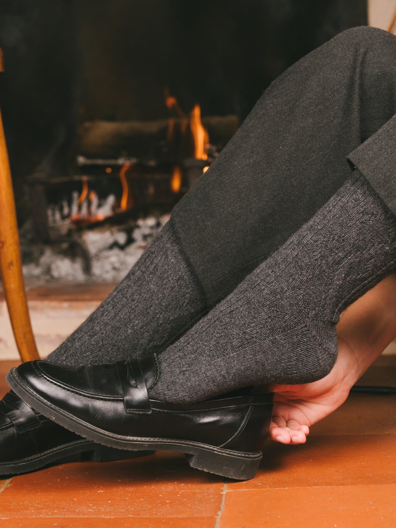 Pétrone chaussettes chaudes maille laine mérinos gris anthracite femme#couleur_gris-anthracite