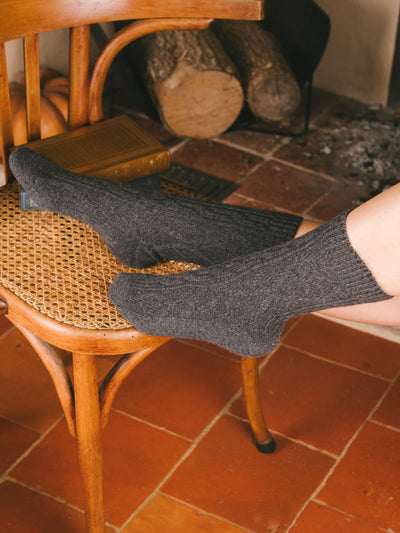 Pétrone chaussettes chaudes maille laine mérinos gris anthracite femme#couleur_gris-anthracite