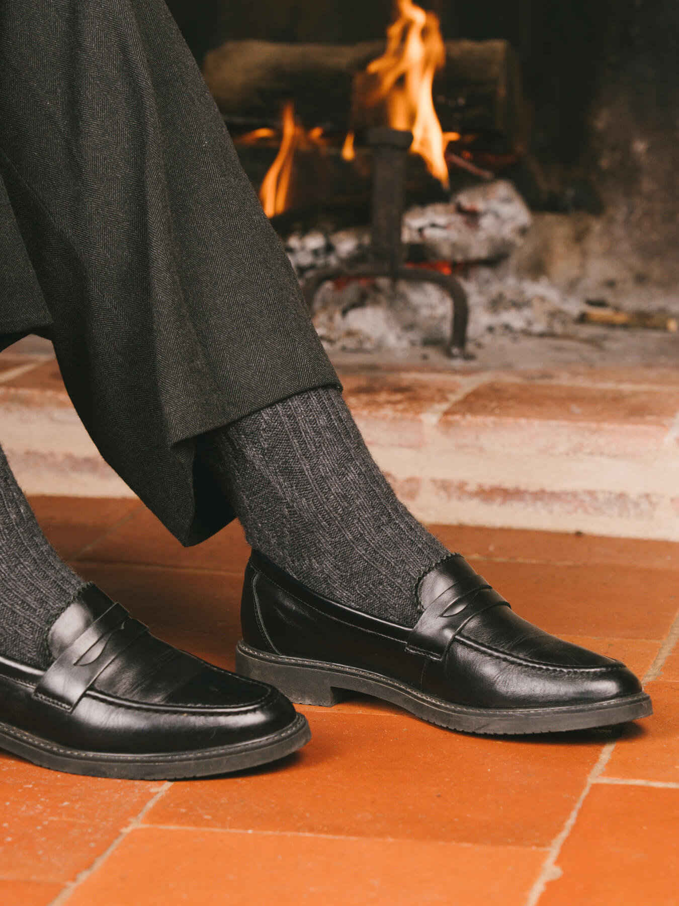 Pétrone chaussettes chaudes maille laine mérinos gris anthracite femme#couleur_gris-anthracite