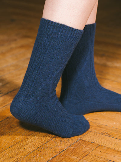 Pétrone chaussettes chaudes maille laine mérinos bleu marine femme#couleur_bleu-marine