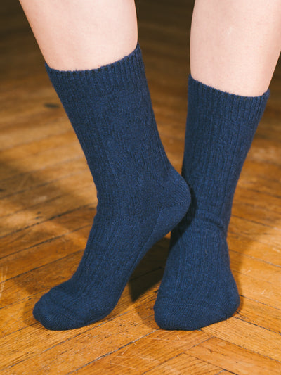 Pétrone chaussettes chaudes maille laine mérinos bleu marine femme#couleur_bleu-marine