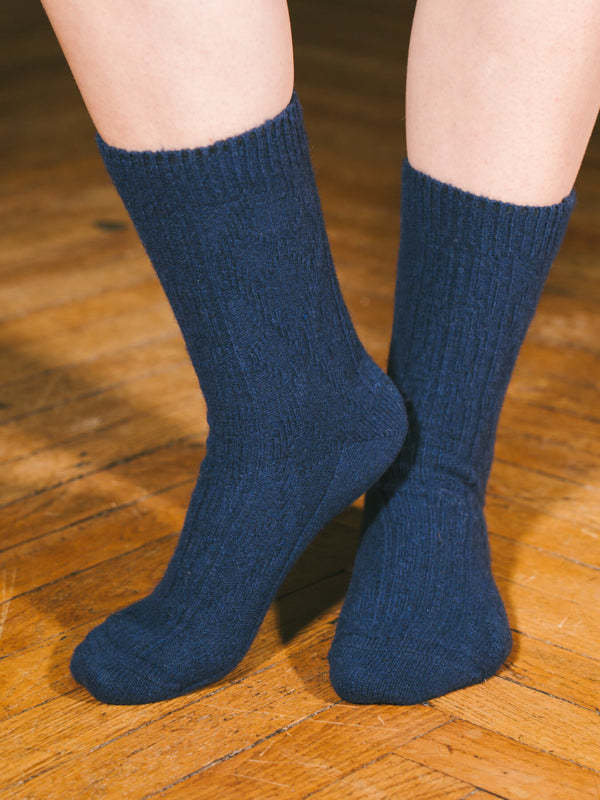 Pétrone chaussettes chaudes maille laine mérinos bleu marine femme#couleur_bleu-marine