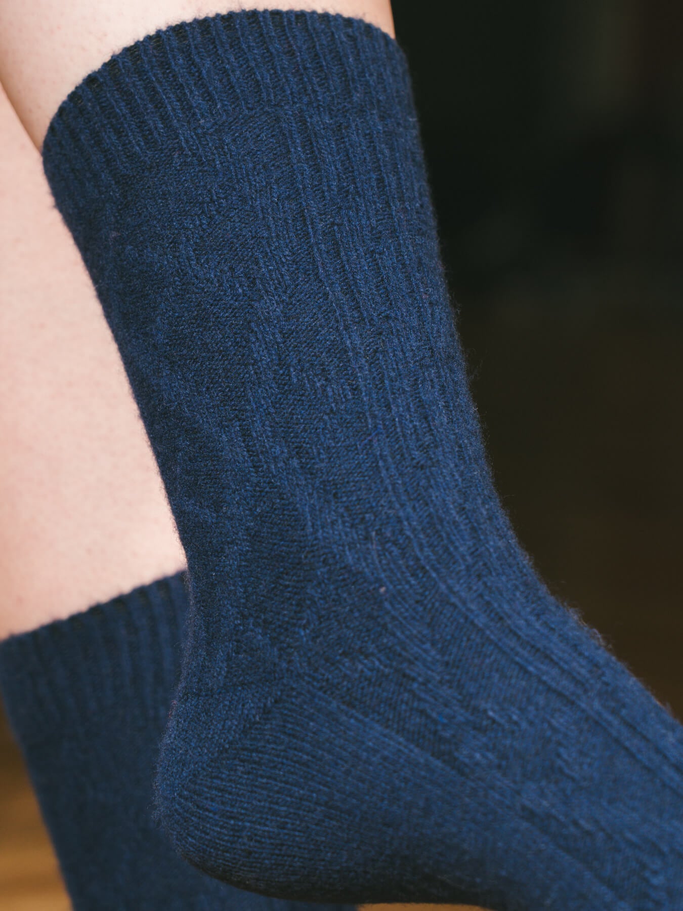 Pétrone chaussettes chaudes maille laine mérinos bleu marine femme#couleur_bleu-marine