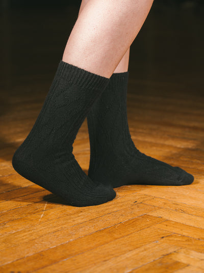 Pétrone chaussettes chaudes maille laine mérinos noir femme#couleur_noir