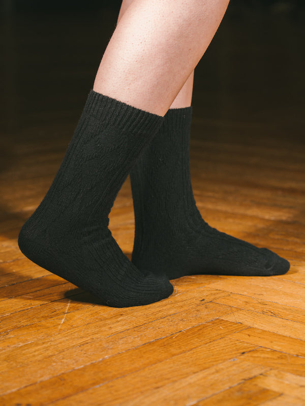 Pétrone chaussettes chaudes maille laine mérinos noir femme#couleur_noir