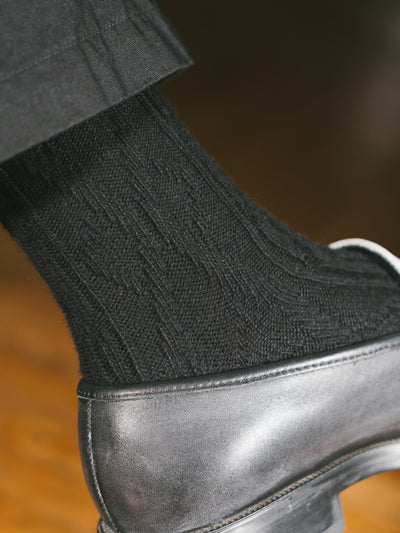 Pétrone chaussettes chaudes maille laine mérinos noir femme#couleur_noir